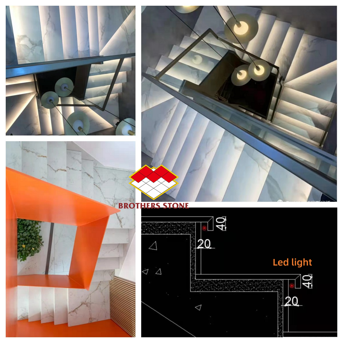 Porcelain Thin Slab Staircase Made in with Customized Polished or Matte Surface Finishing
