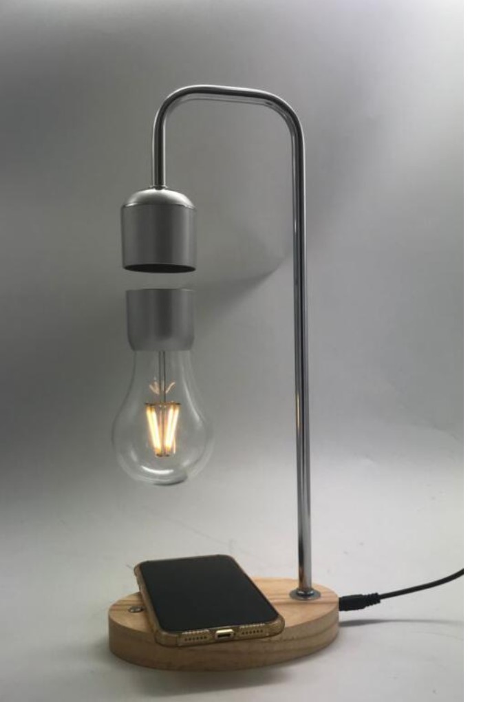 new 360 rotating magnetic levitation floating lamp light bulb with wireless charger for iphone