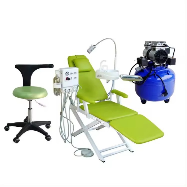 Mobile Dental Clinic Foldable Portable Dental Chair Unit With Hanging Turbine Unit