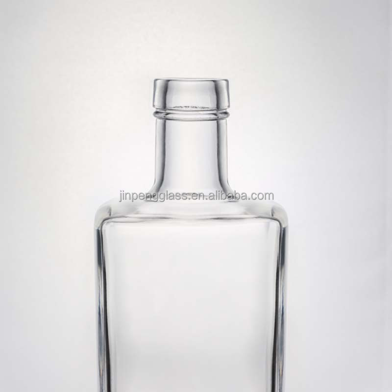 Elegant Square Glass Liquor Bottle 700ml 750ml for Whisky Vodka Gin Collar Material Glass