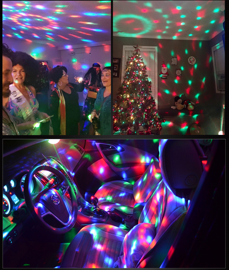 RGB Disco Ball Party Lights DJ Disco Light LED Projector Strobe Lamp Birthday Party Car Club Bar Karaoke Xmas Sound Acti