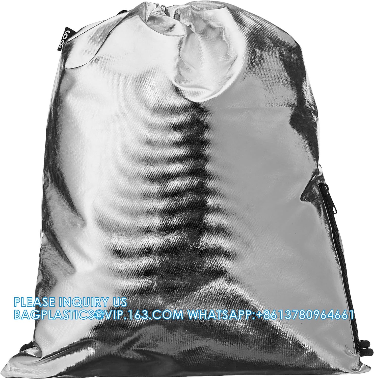 Metallic Backpack, Soft Iridescent PU Drawstring Backpack Silver PU Drawstring Bag, Drawstring Backpack Gym Sack