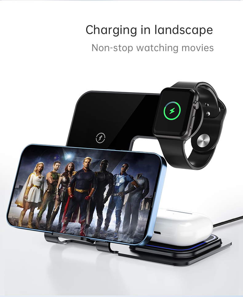 3-In -1 Bracket Aluminum Alloy Wireless Charger For Phone Earphone Watches