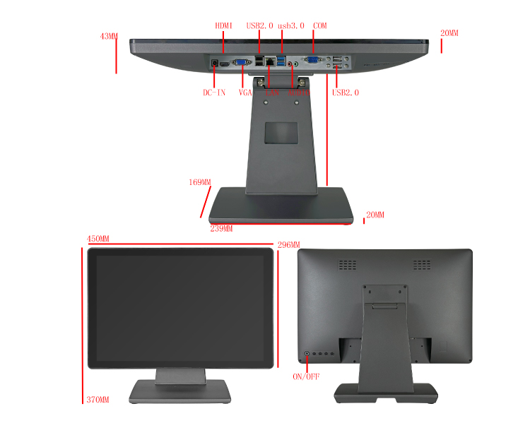 Dark Gray 19inch Point of Sale Touch All in One POS Terminal POS Systems with Performance