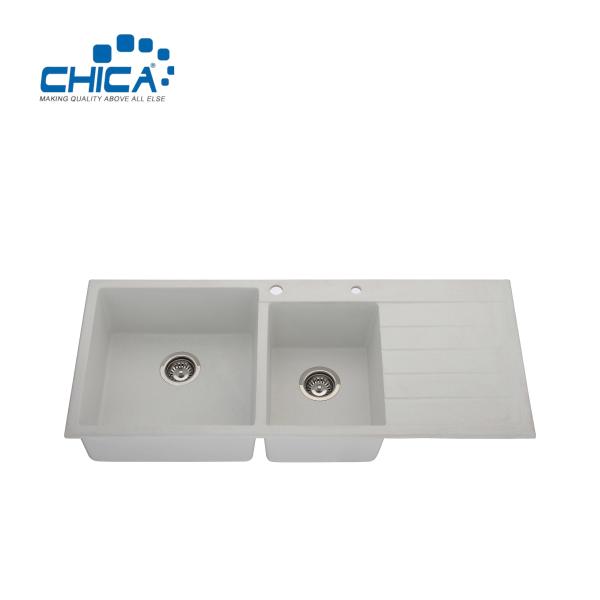Double Bowl Granite Kitchen Sink With Wing Topmount Quartz Granite Stone
