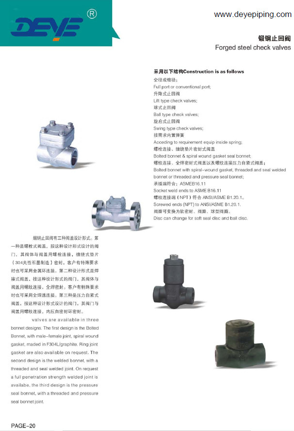 Forged Steel Stainless Steel 316 304 Duplex SS Check Valves With BW Ends Threaded Ends CVC-0800-1-2