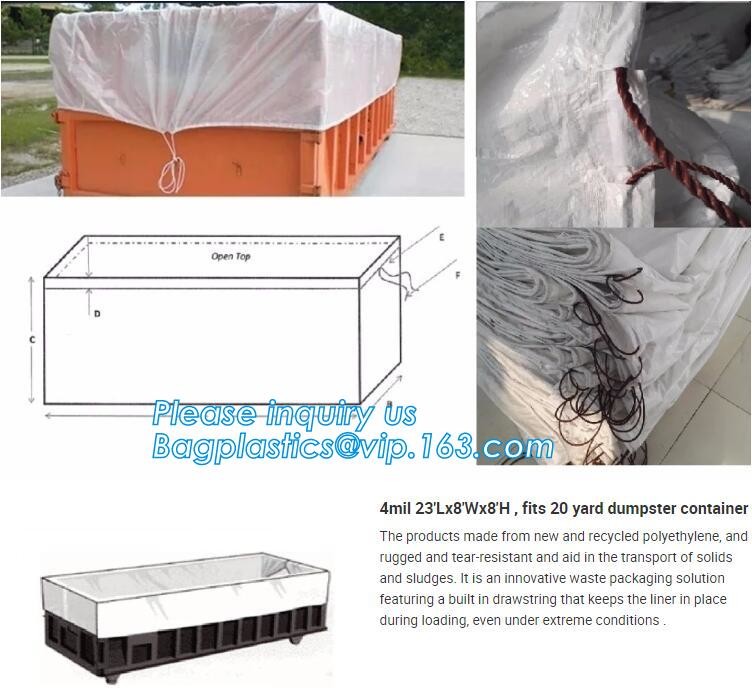 Open Top Drawstring 10 Mil Dumpster Container Liners,Drawstring Open Top 6 Mil Dumpster Container Liners, BAGEASE PAC