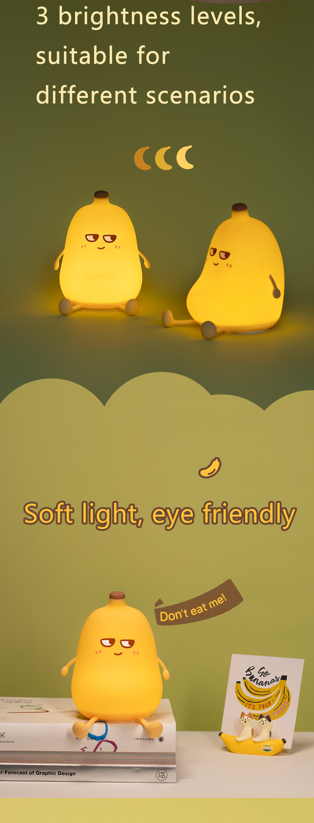 Modern Design Cute Banana Night Light Rechargeable Dimmable LED Small Desk Lamp Funny Table Decorations for Bedroom Atmosphere