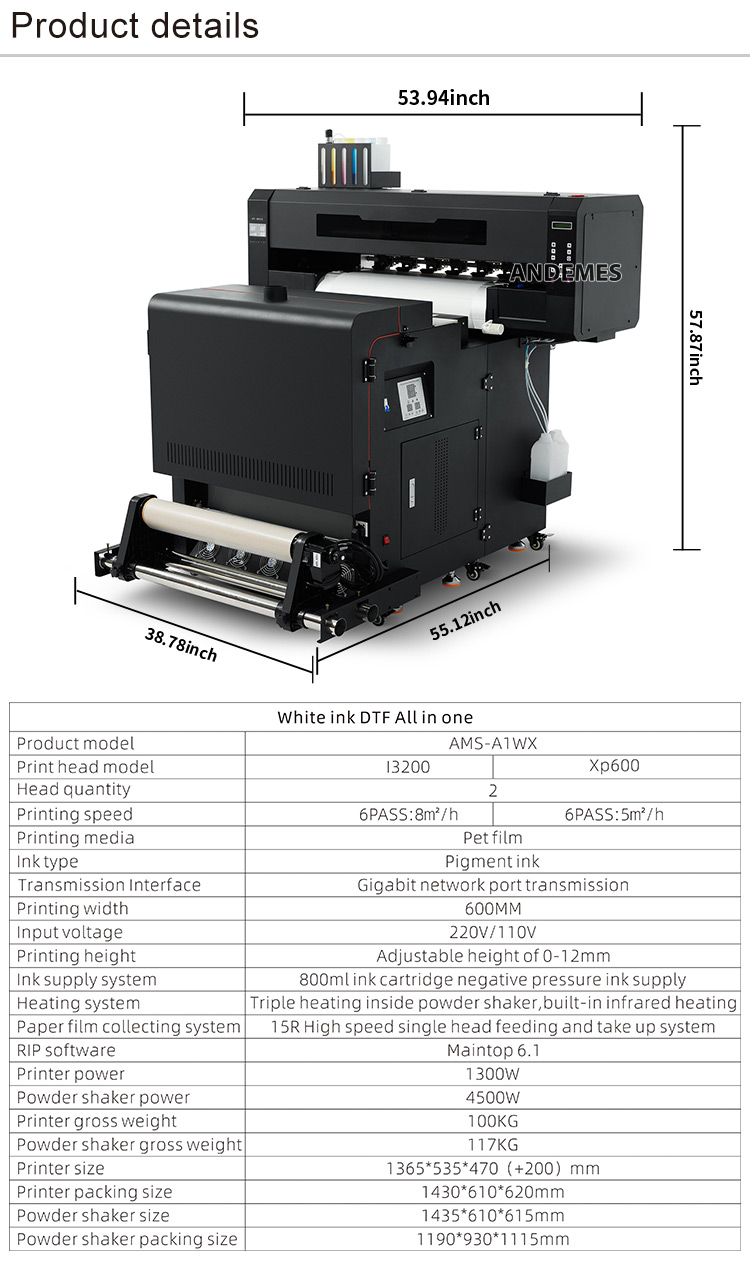 60cm Large Format All in One DTF Printer with White Ink and Automatic Paint Shaker