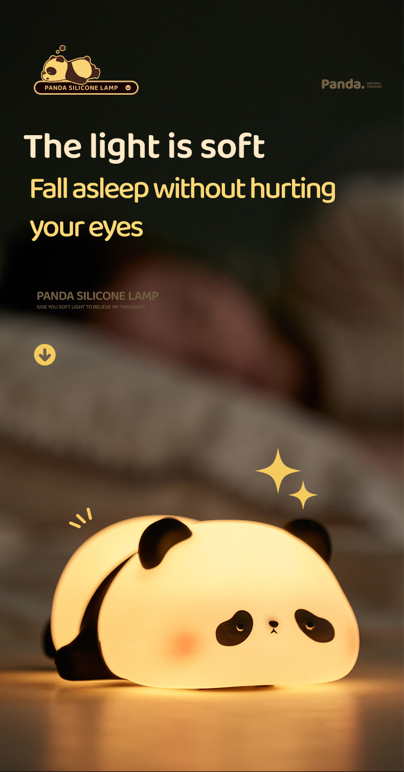 Silicone Panda Lamp 1200mah Sensitive Tap Control Warm White Breathing Light Portable LED USB Rechargeable Night Light