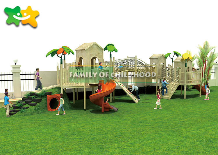 Multicolor Wooden Climbing Frame With Slide Backgrounds Burlywood UV Resistance