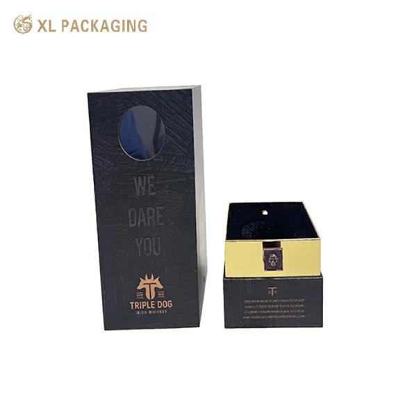 Custom Printed Gold Foil Logo Wine Gift Box Packaging With Window Lid And Base