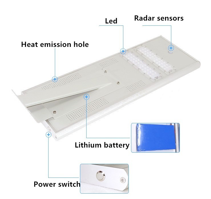 20w 40w 60w Battery Led Solar Street Light Ip65 Waterproof Outdoor Street Lamp