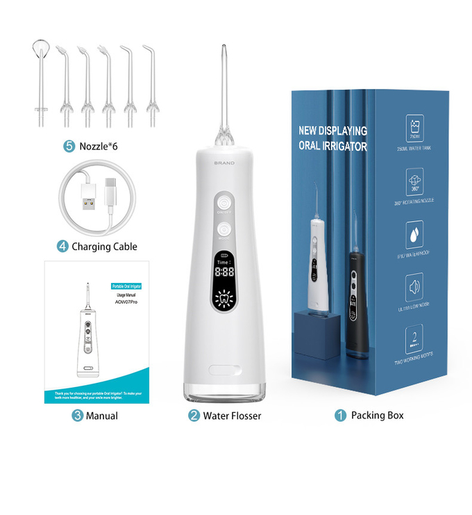 Oral Irrigator Dental Care 350ml Tank LED Display Rechargeable USB Portable Water Flosser