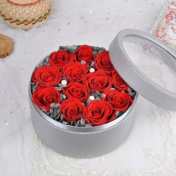 Preserved Roses Flower 12 Roses in Round Gift Box for Wife or Girlfriend rose Preserved Flowers