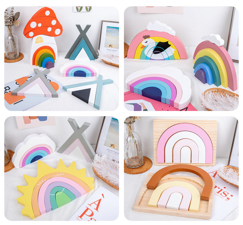 Non Toxic 22cm Rainbow Stacker Wood Montessori Creative Wood Toys