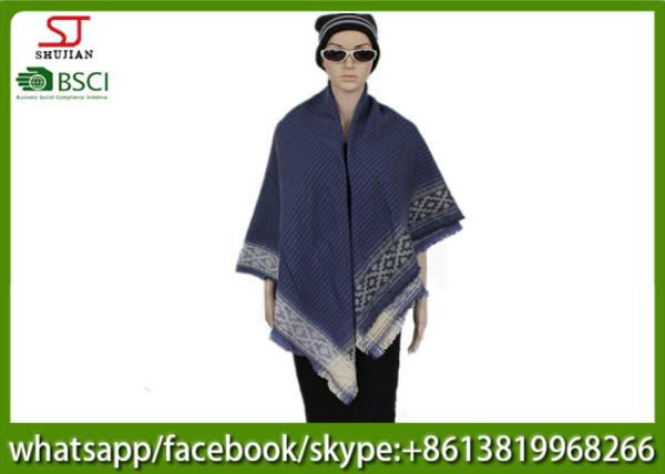 260g 128*128cm 100%Acrylic Woven navy jacquard stripe poncho factory keep warm