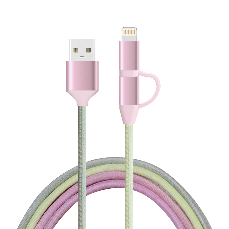 Braided Rainbow 2-in-1 Lightning Cable 1M Length Cute Multi-Functional