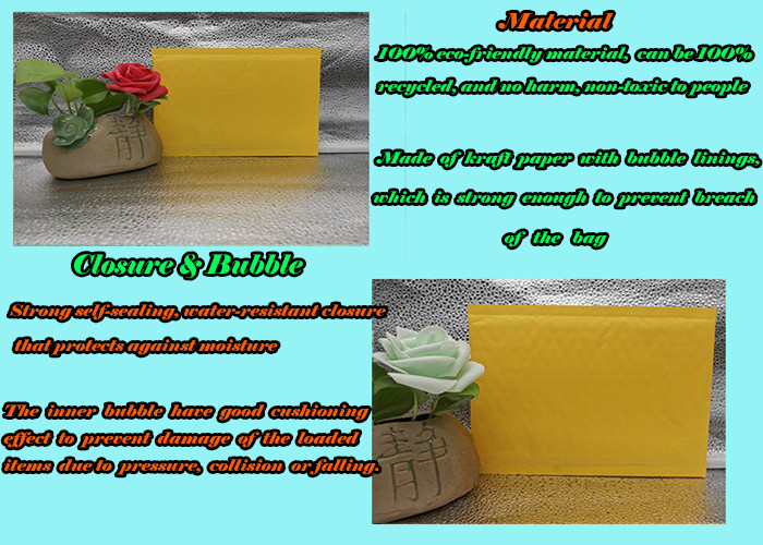 Yellow Kraft Paper Padded Envelope Bag , Wrap Bubble Mailers Bags