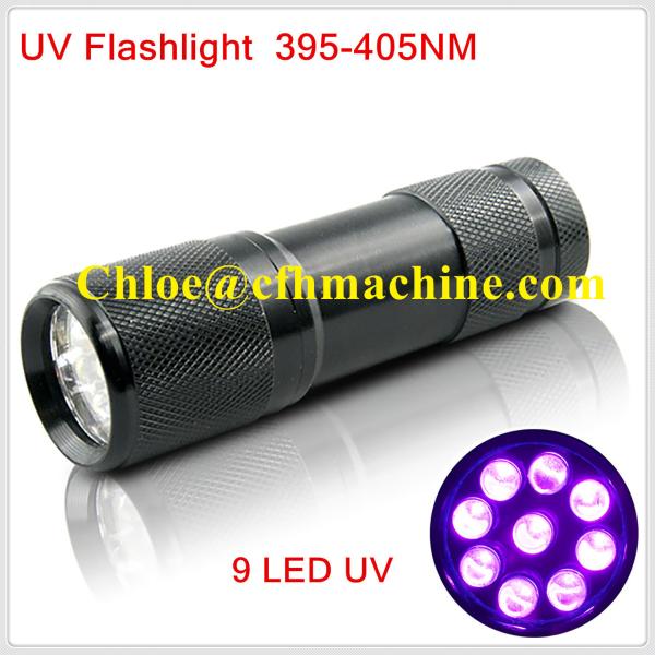 Waterproof Black Color Aluminum Alloy Dry Battery Powered 395NM 9 UV LED