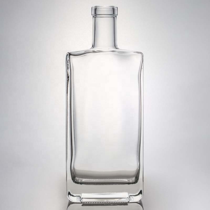 Glass Collar Square Gin Whiskey Rum Wine Vodka Bottle 750ml with Synthetic Cork