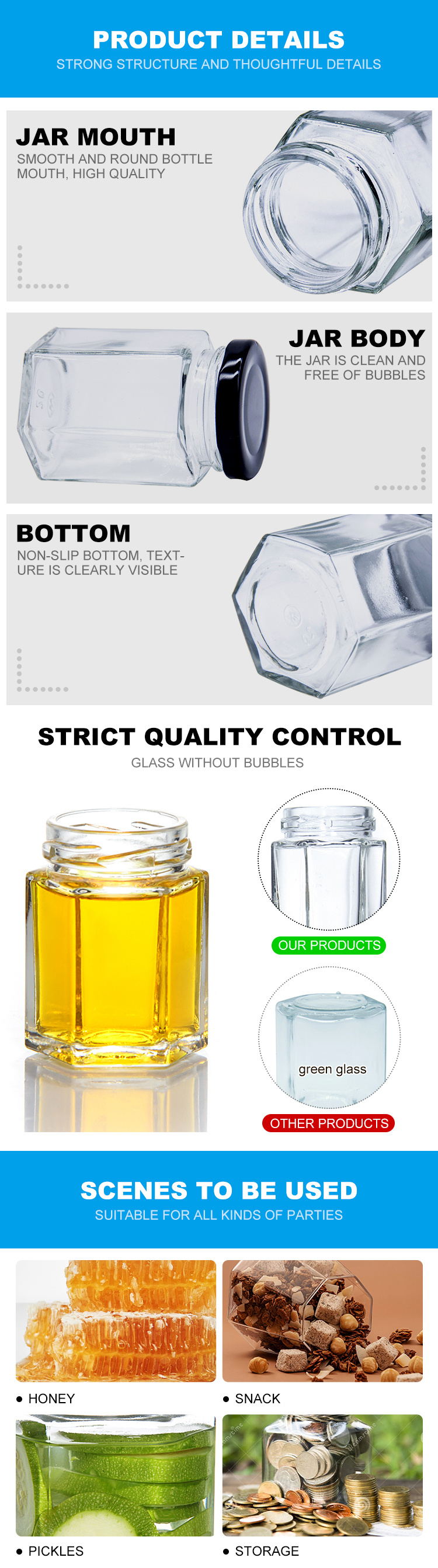 in Stock 4 Oz 8 Oz Wide Mouth Sundry Food Jars Glass Honey Jar with Lids