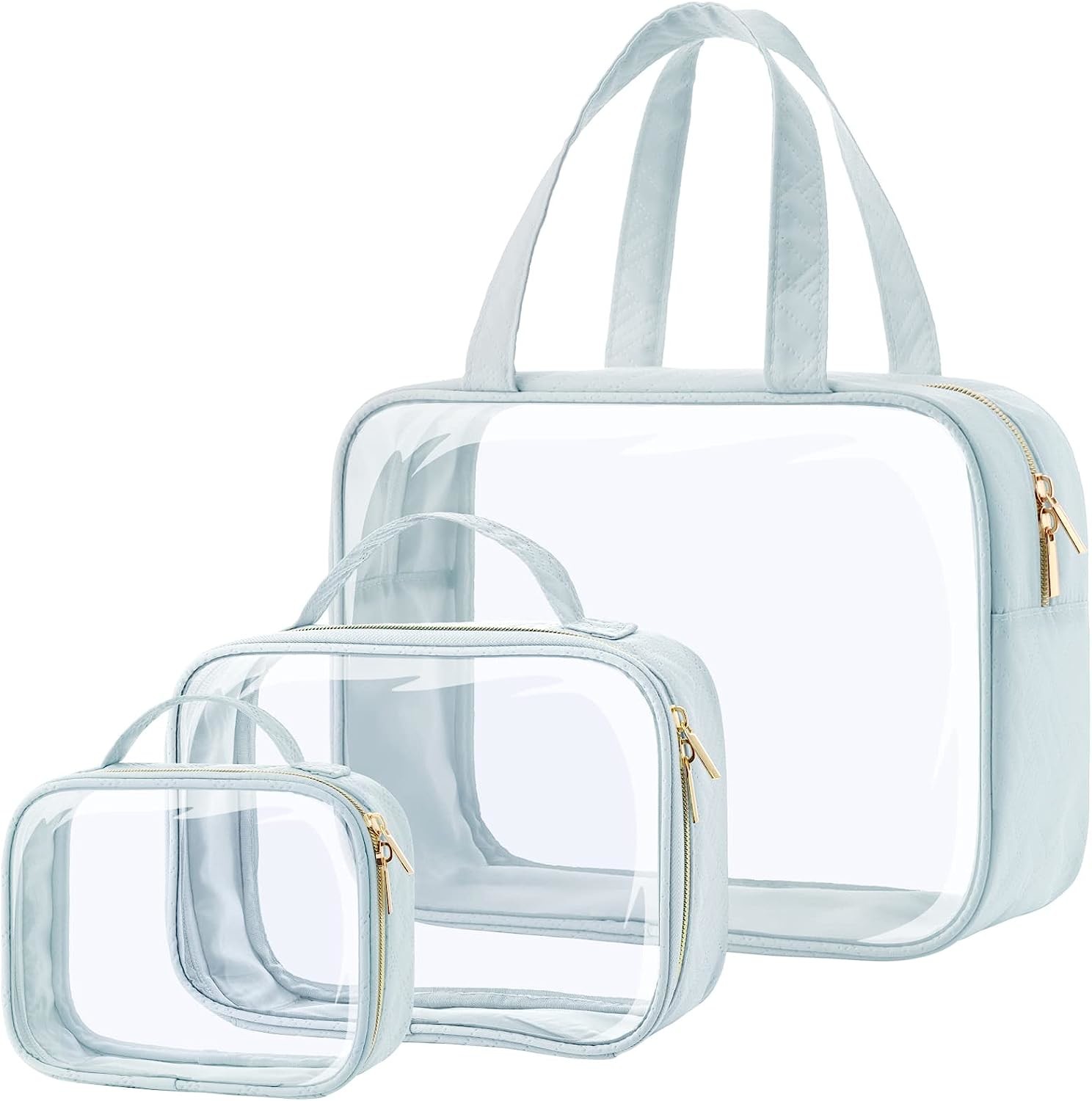 3 Pack Clear Makeup Bags With Handle Large Opening Waterproof Clear Cosmetic Bags