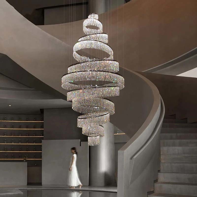 Ring Luxury Staircase Crystal LED Chandelier For Living Room Lobby Large Cristal interior lighting（WH-NC-114)