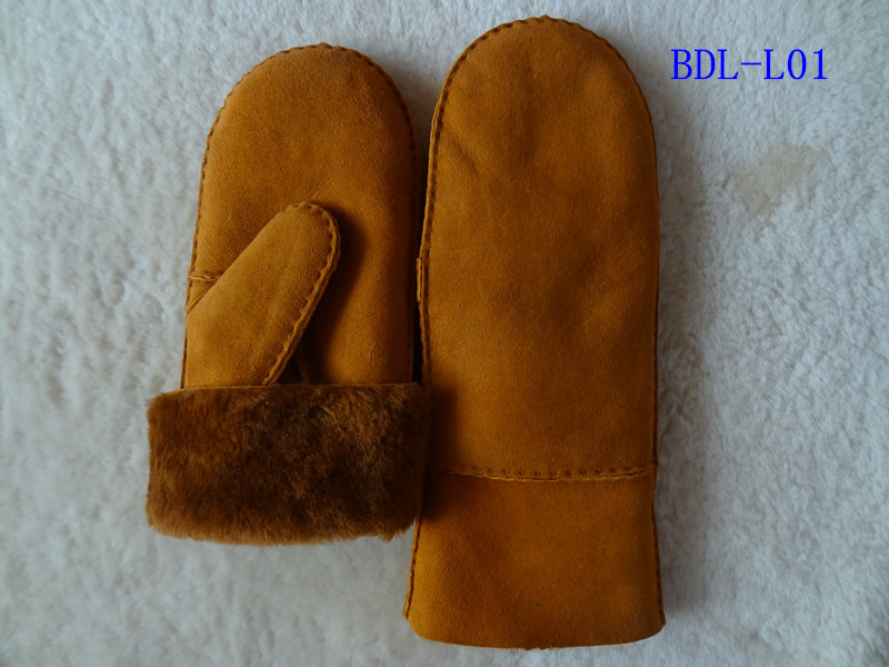 New Fashion Wholesale Hand Sewing Spanish Merino Shearling Sheep Skin Mitten Double Face Lamb fur Leather Winter Gloves
