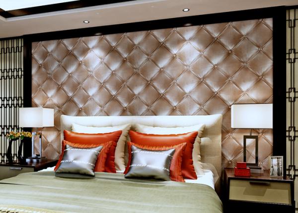 Luxurious Living Room Wallpaper Brown Color with 3D Leather Pattern , 0.53*10M