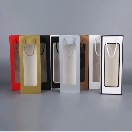 Customized Color 2 ply Packing Kraft Paper Wine Bottle Whisky Gifts Bags for Fashion