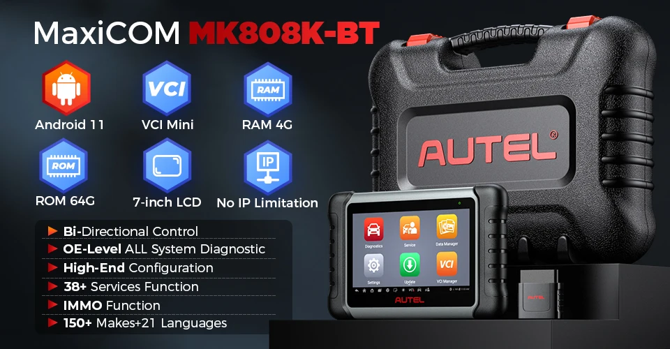 Autel MaxiCOM MK808KBT PRO OBD2 Scanner Automotivo Car Diagnostic Scan Tool MK808K-BT OBD 2 Code Reader Key Coding Activ