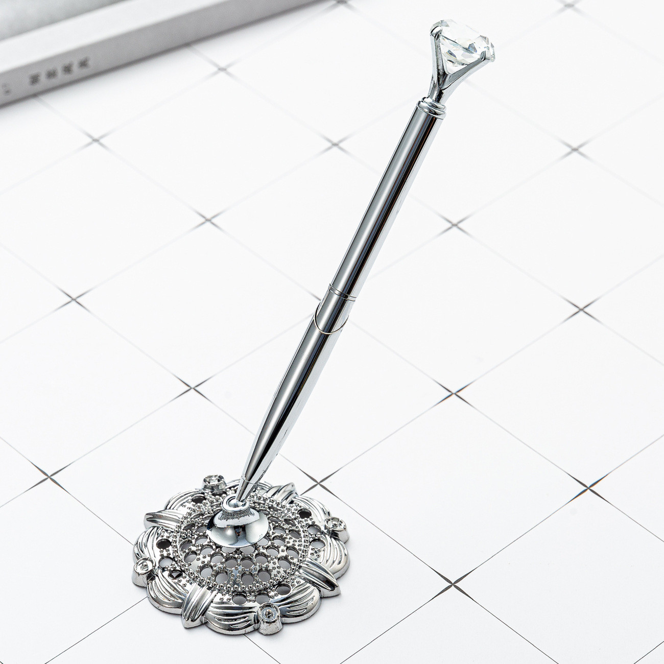 Diamond Table Stand Swivel Ball Pen Hotel Reception Rose Gold Silver Table Ball Pen