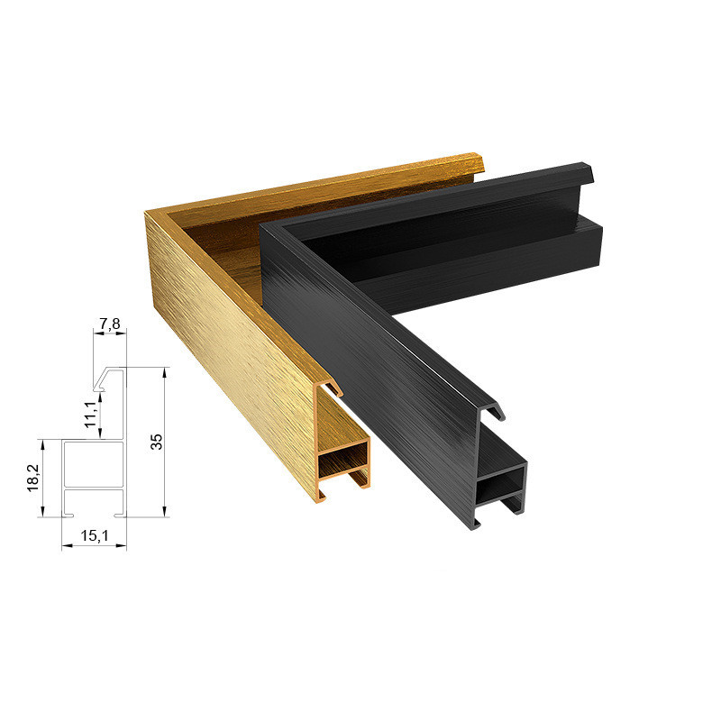 Square Corner Rectangular Gold Aluminium Mirror Frames Profile For Bathrooms