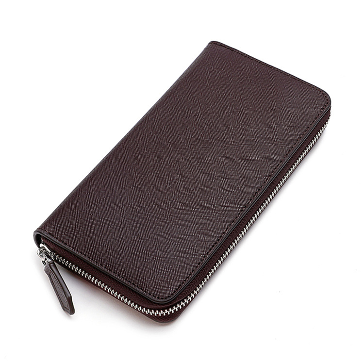 Multi-Function Clutch Budget Long Zipper Wallet with Cross Pattern and PU Leather