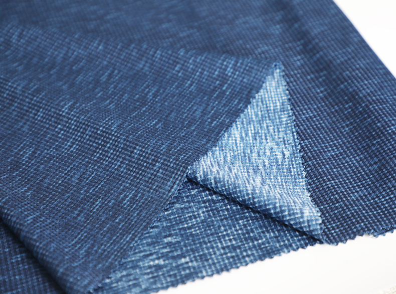 Blue Cationic Polyester Single Jersey Fabric Spandex Waffle Knit