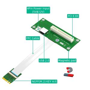 M.2 Key A/E to PCI-E X8 Riser Card with USB 2.0 480Mbps