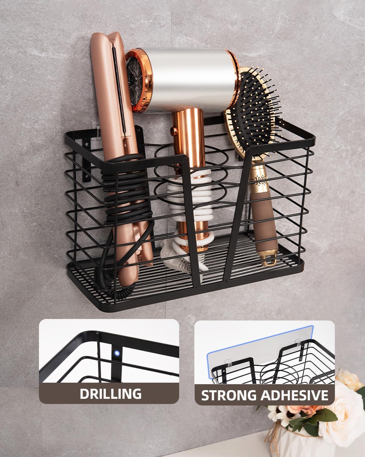 Maximize Space with this Wall Mounted Blow Dryer Organizer 6.89 x 4.92 x 10.94 inches