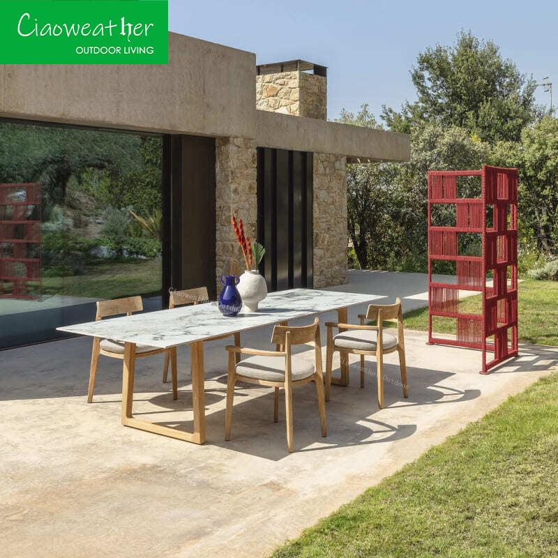 Garden Wooden Teak Wood Table Chair Set Outdoor Foam water-resistant Fabric Cushion for Specific in Restaurant and Leisure