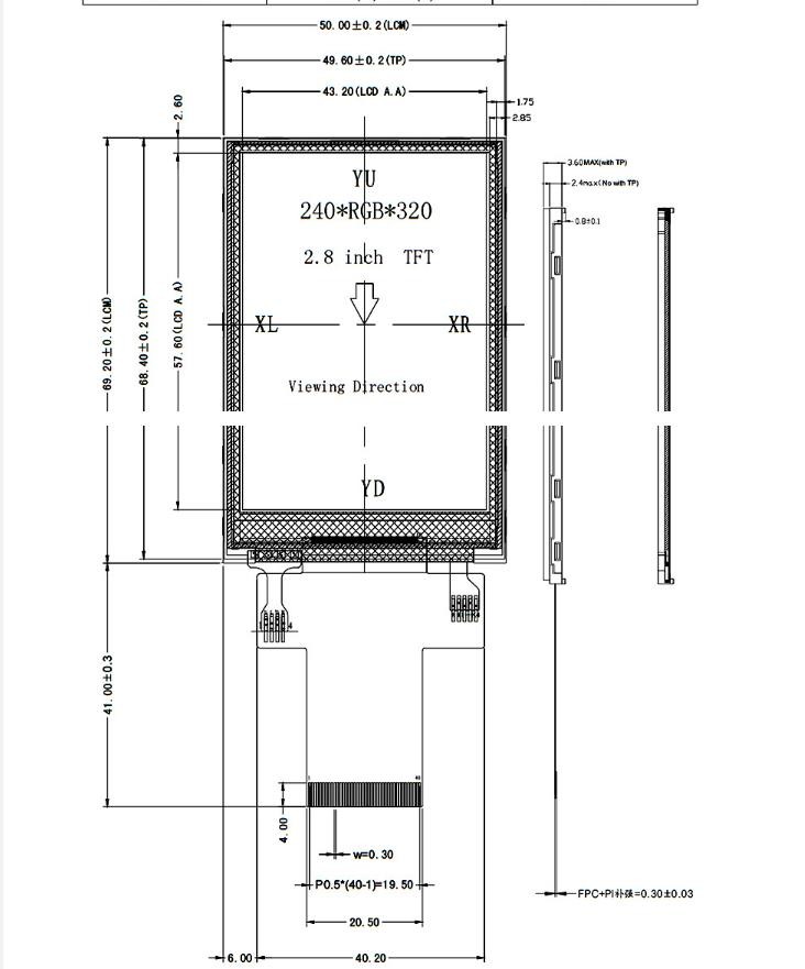 2.8 inch tft display module 240x320 resolution 40 PINS SPI interface driving IC ST7789V