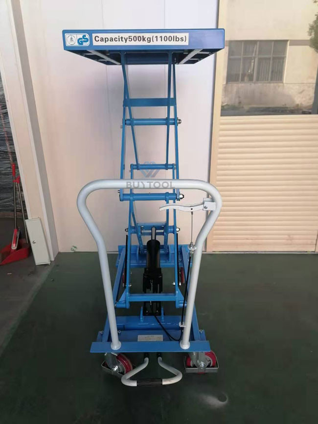 Twin Scissor Manual Lift Work Table Cart 1100lbs 62" Lifting Height