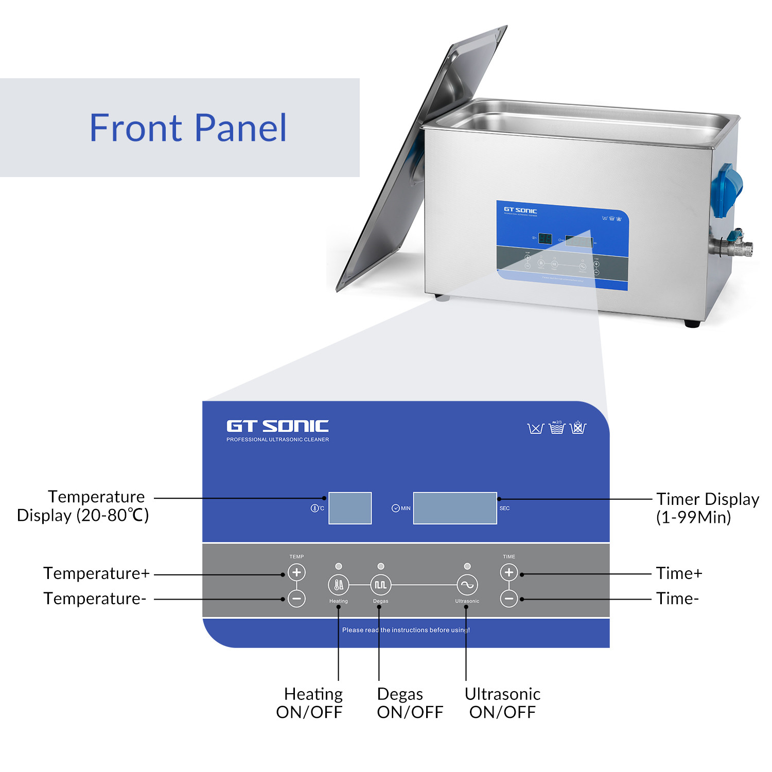 GT SONIC 20L SUS304 40kHz Digital Ultrasonic Cleaner With Heating Degas