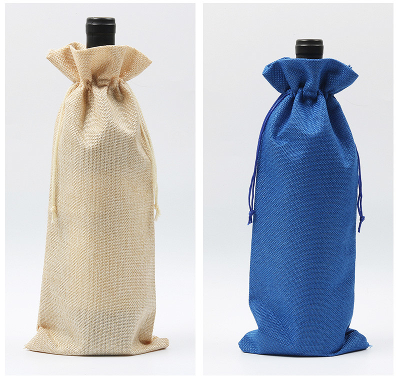 Cotton Pure Color Blank Drawstring Portable Wine Bottle Sleeve