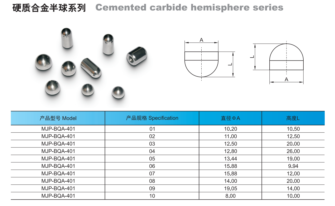 YG8 Polishining Cemented Tungsten Carbide Buttons Tip Inserts Dome Top