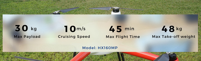 HX160MP 6 Rotors Axis Security UAV Surveillance Drone 30kg Payload Drone FCC RoHS HX160MP