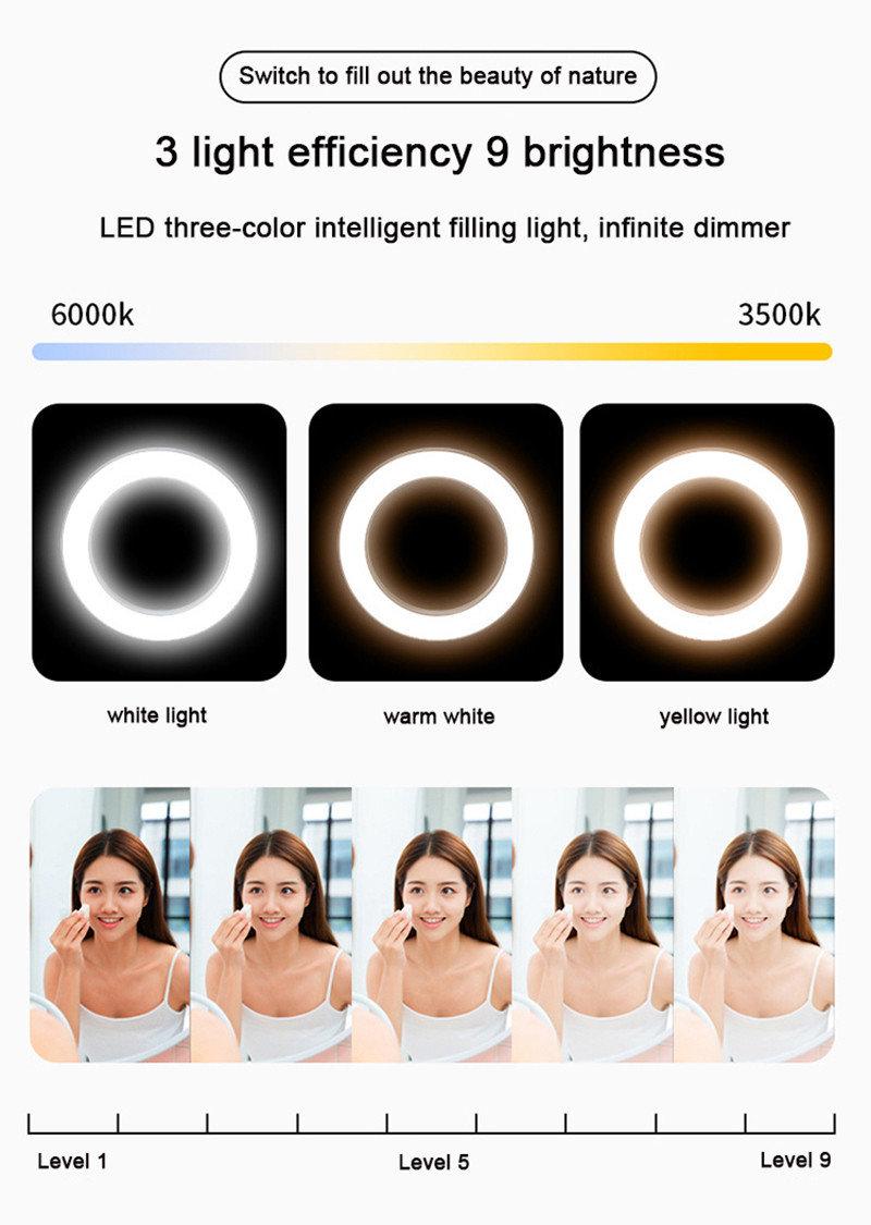 Universal Selfie Ring Light With Flexible Mobile Phone Holder Lazy Bracket Desk Lamp LED Light For Live Stream Office