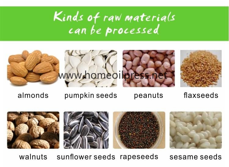 Kinds of raw materials can be processed by Home use oil expeller machine