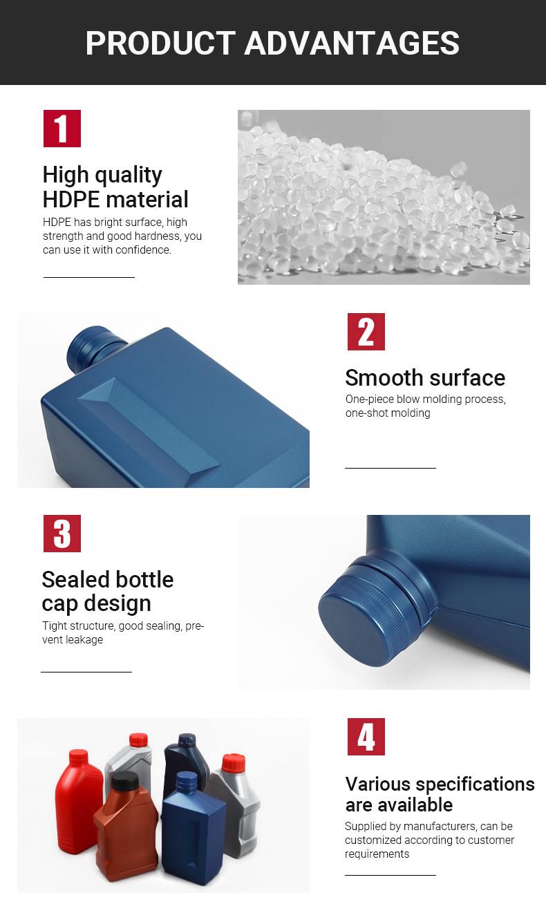 Empty HDPE 1L Motor Oil Jugs Plastic Petrol Bottle Leakage Proof