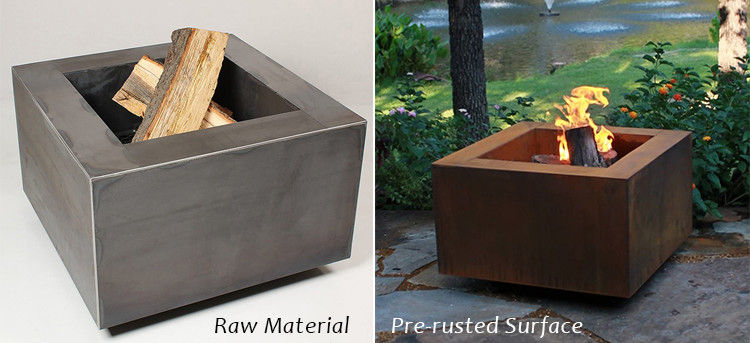 Outdoor Square Shape GN-FP-302 Corten Steel Modern Design Rusty Garden Heater Fire Pits