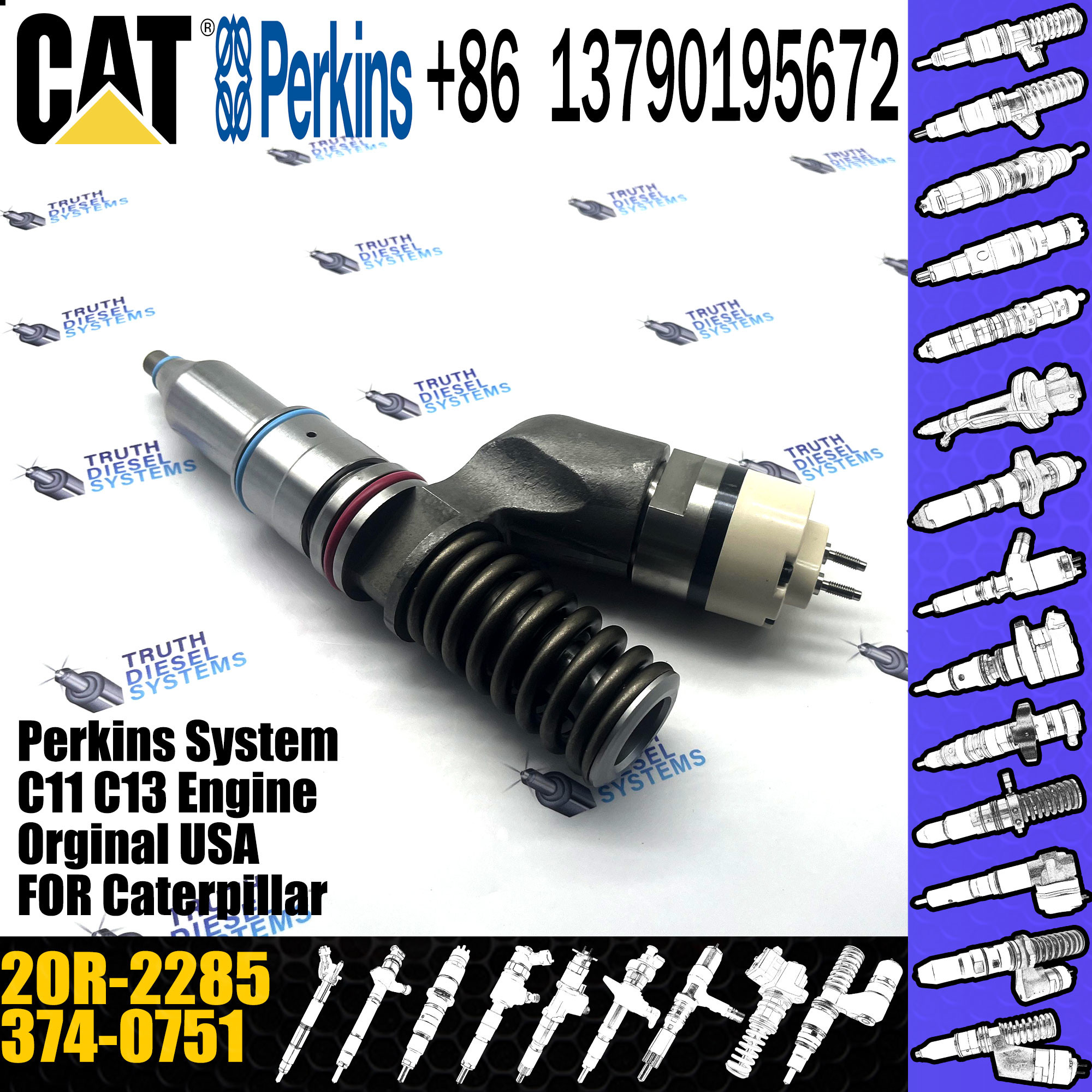 Heavy Truck Common Rail Diesel Fuel Injector 3740751 374-0751 20R-2285 For Caterpillar C15 C18 Excavator